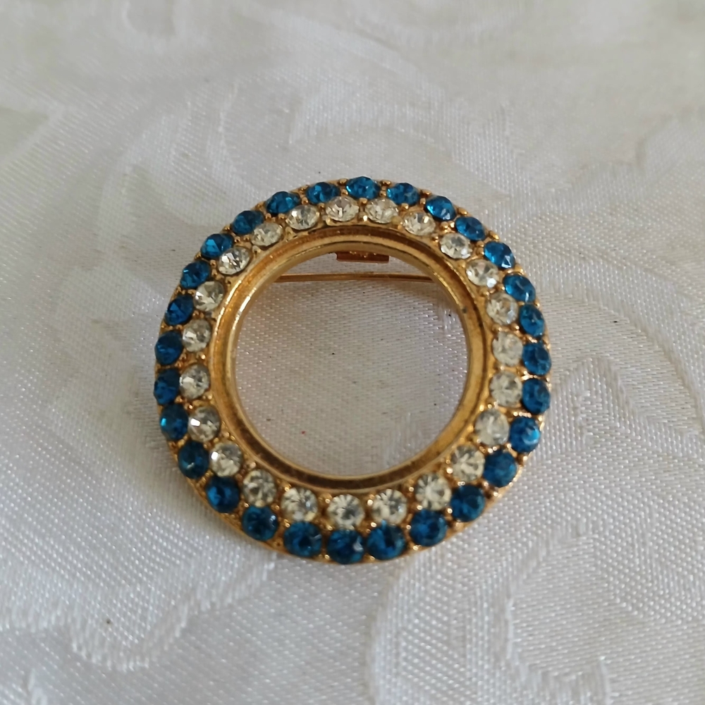 Rafaelian Goldtone Vintage Pin Blue Crystal Brooch